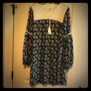 Umgee Black & White Paisley Boho Tunic Dress Small